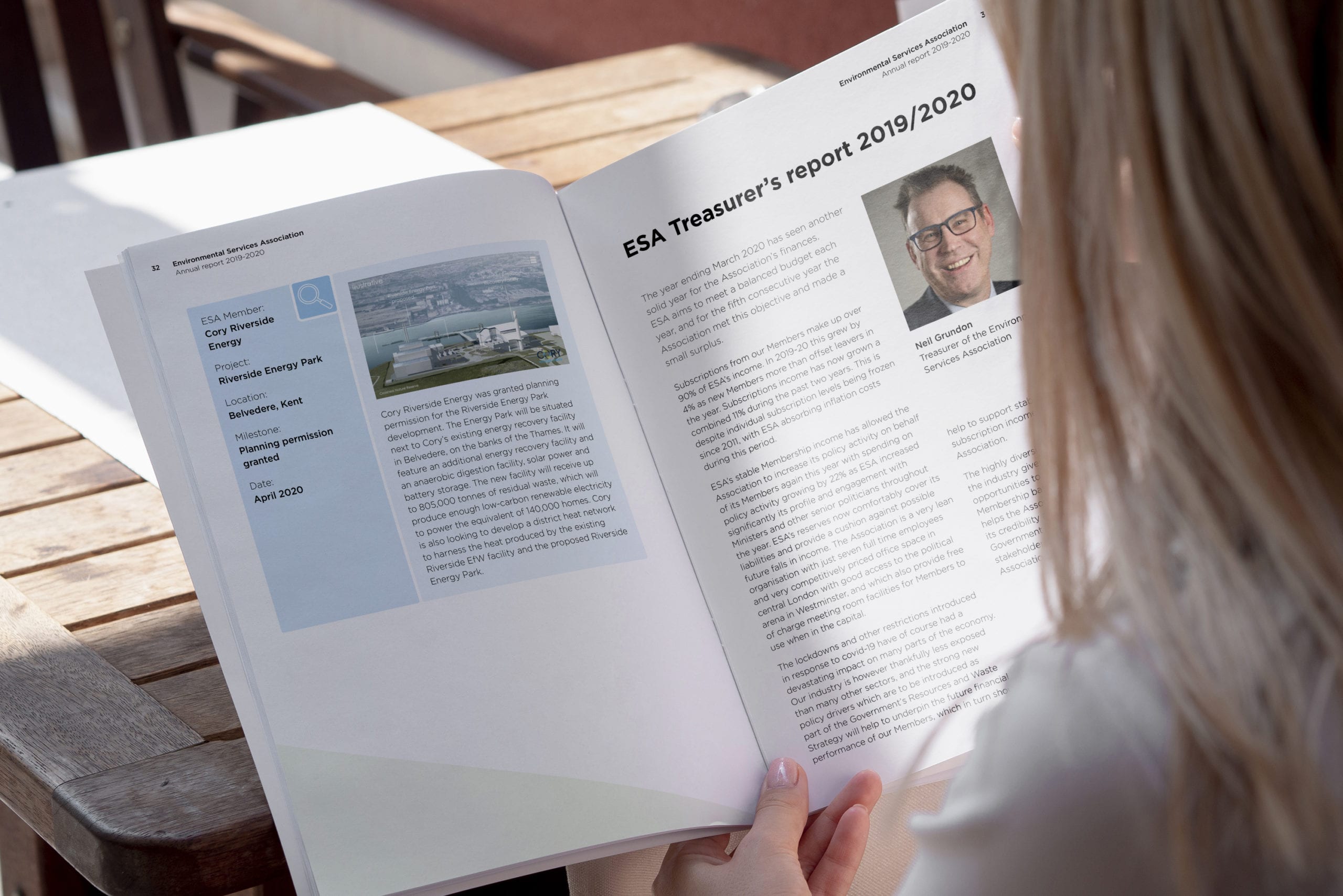 Woman reading the ESA Annual Report